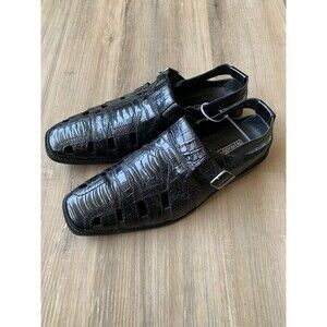 Stacy Adams Mens Black Crocodile Print Leather Sandals Shoes Sz 12m Fisherman
